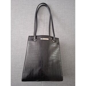 Nine West Vintage Black Croc Embossed Shoulder Bag Y2K Structured Tote